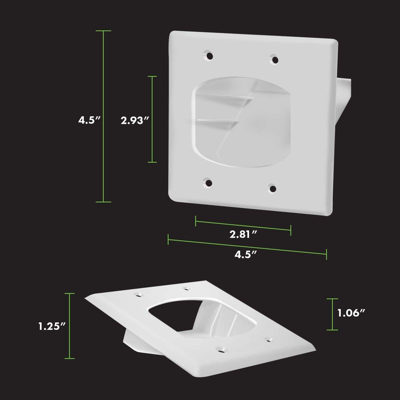 TOPGREENER Recessed Low Voltage Cable Wall Plate for Home Theaters, Size 2-Gang 4.50" x 4.50", Polycarbonate Thermoplastic, TG8882-2PCS, White (2 Pack) - Image 2